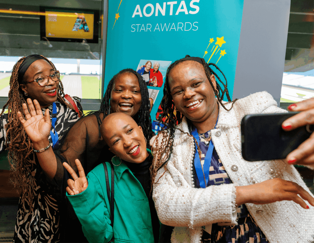 Participants at STAR Awards laugh as they take a selfie in Croke Park at the STAR Awards ceremony